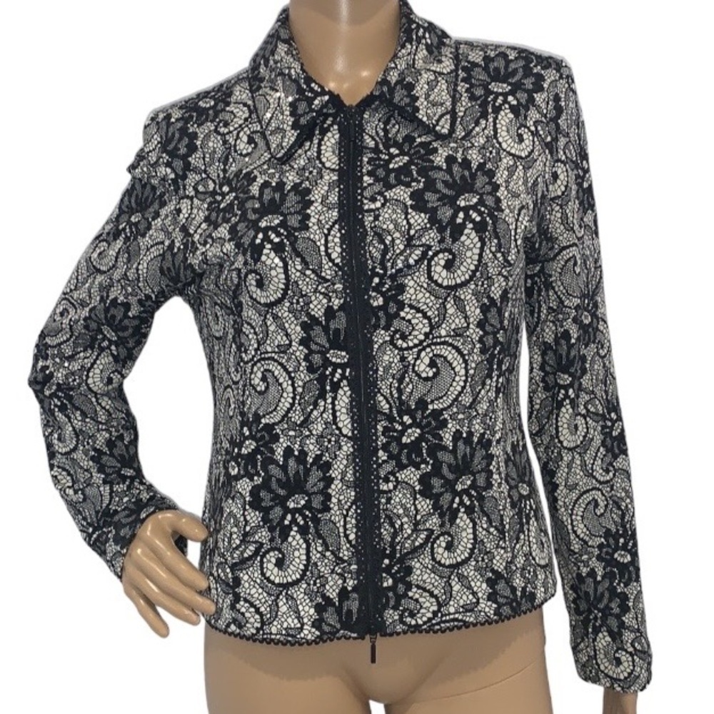 JOSEPH Ribkoff Black Flower Lace Sequins Jacket size US 8